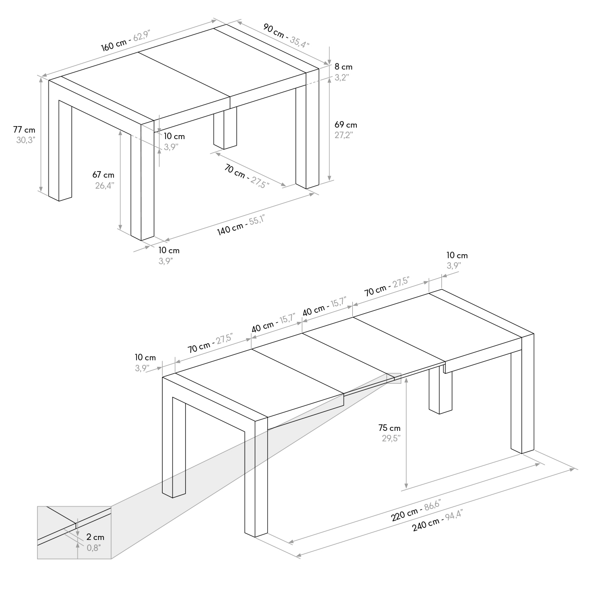 MASA EXTENSIBILA INDY - 160 cm / 90 cm / h 77