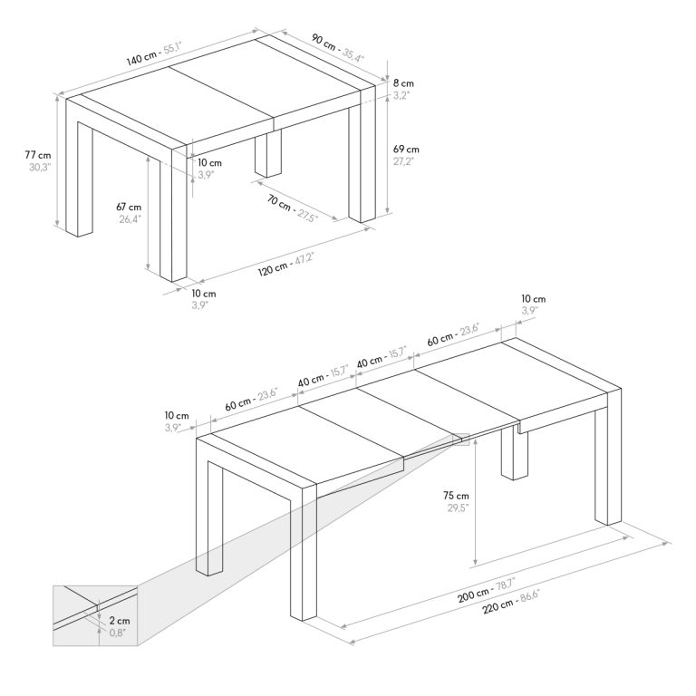 MASA EXTENSIBILA INDY - 140 cm / 90 / h 77