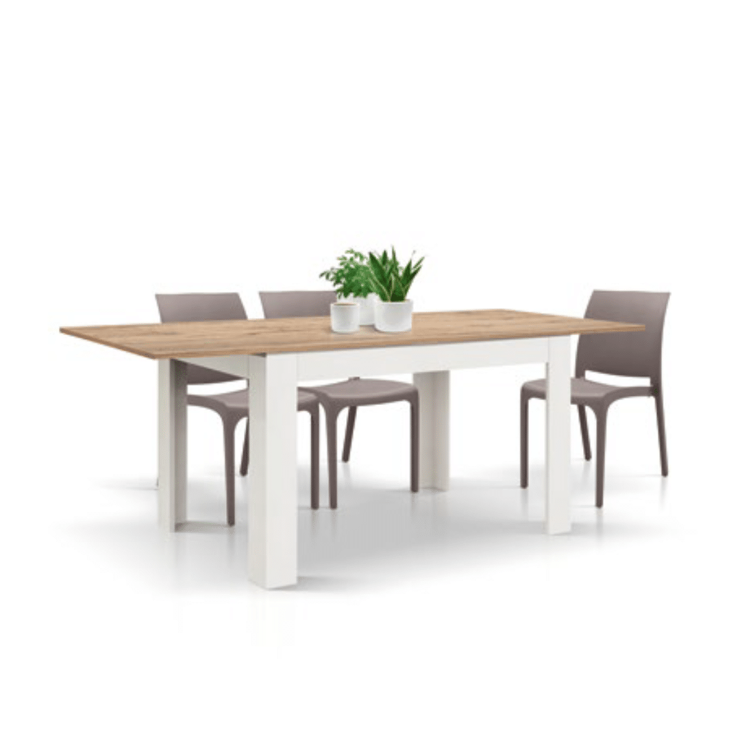 MASA LIZZY extensibila 140cm/90 cm - LEMN NATUR, PICIOR ALB
