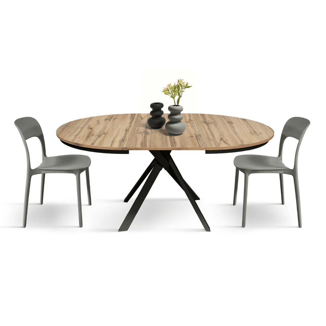 MASA ROTUNDA EXTENSIBILA LILA -PICIOR METALIC-BLAT RUSTIC - PICIOR NEGRU