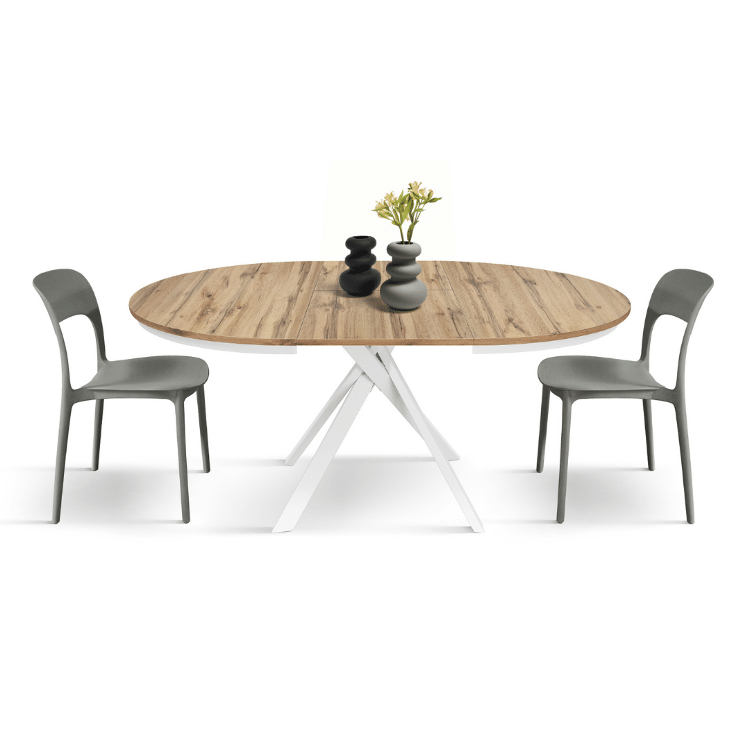 MASA ROTUNDA EXTENSIBILA LILA -PICIOR METALIC-BLAT RUSTIC - PICIOR ALB