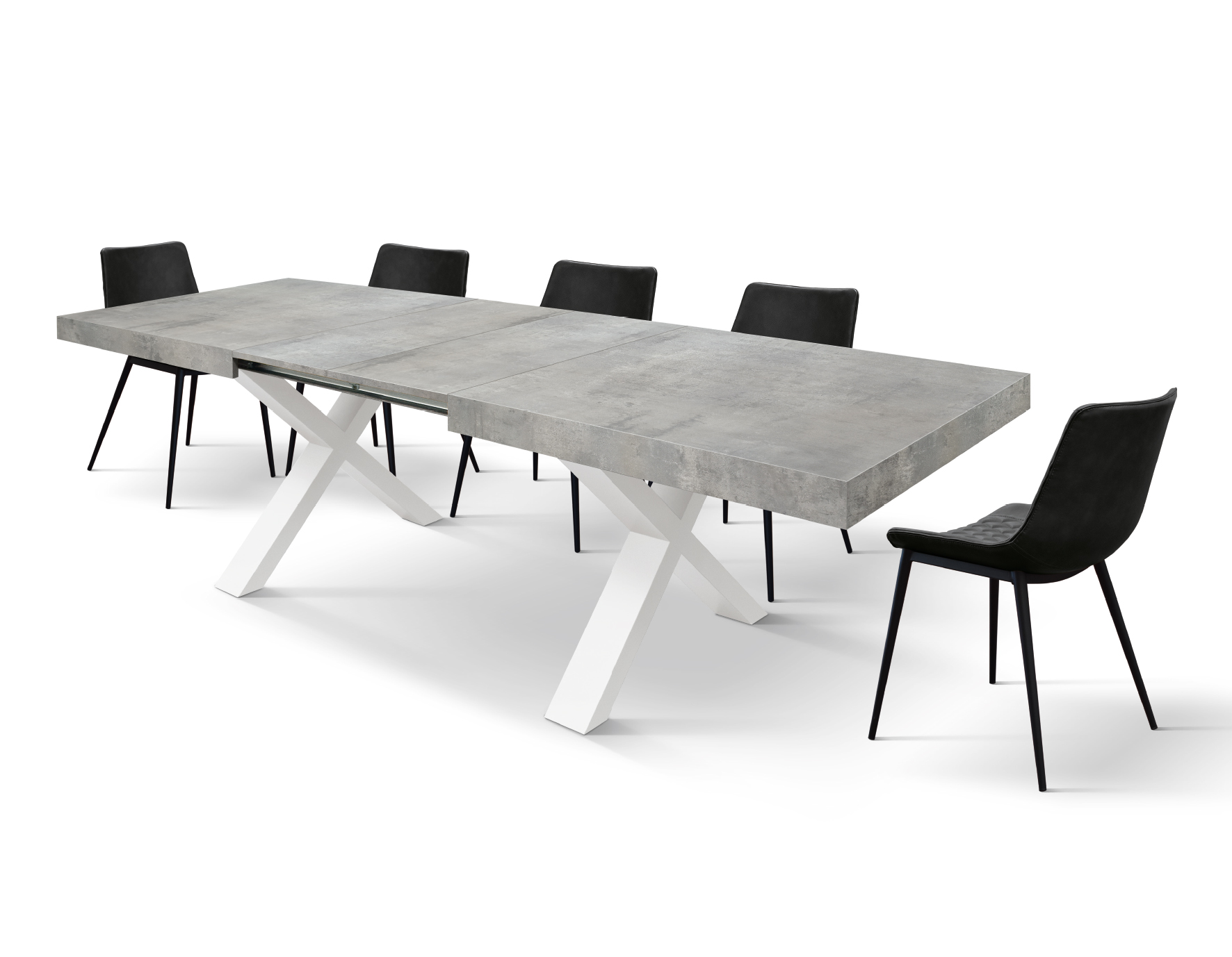 Masa Linda extensibila - BLAT GRI CIMENT, PICIOR ALB - 160 cm / 90 cm / h 77