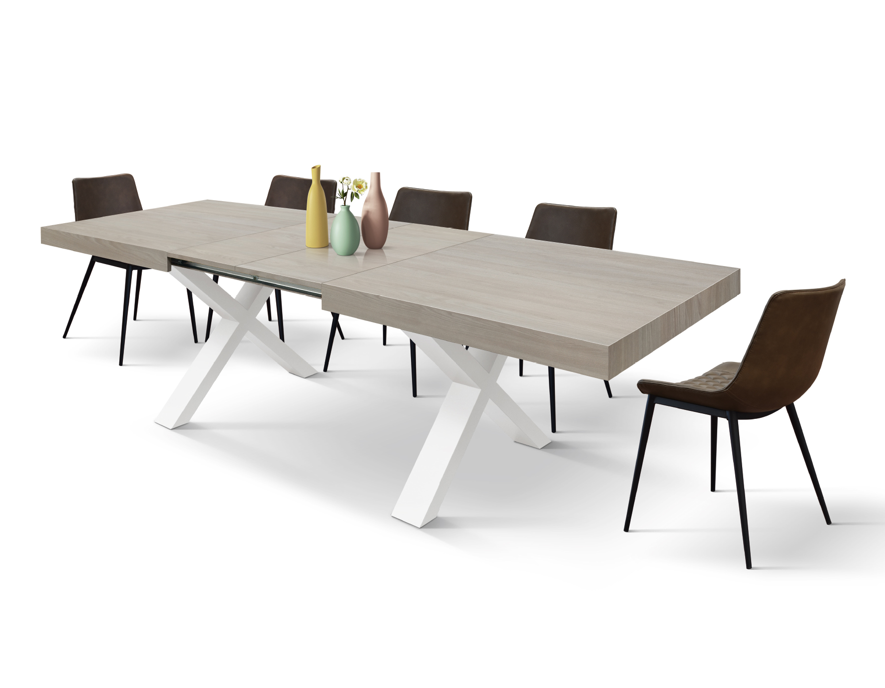 Masa Linda extensibila - BLAT BEJ TAUPE, PICIOR ALB - 160 cm / 90 cm / h 77
