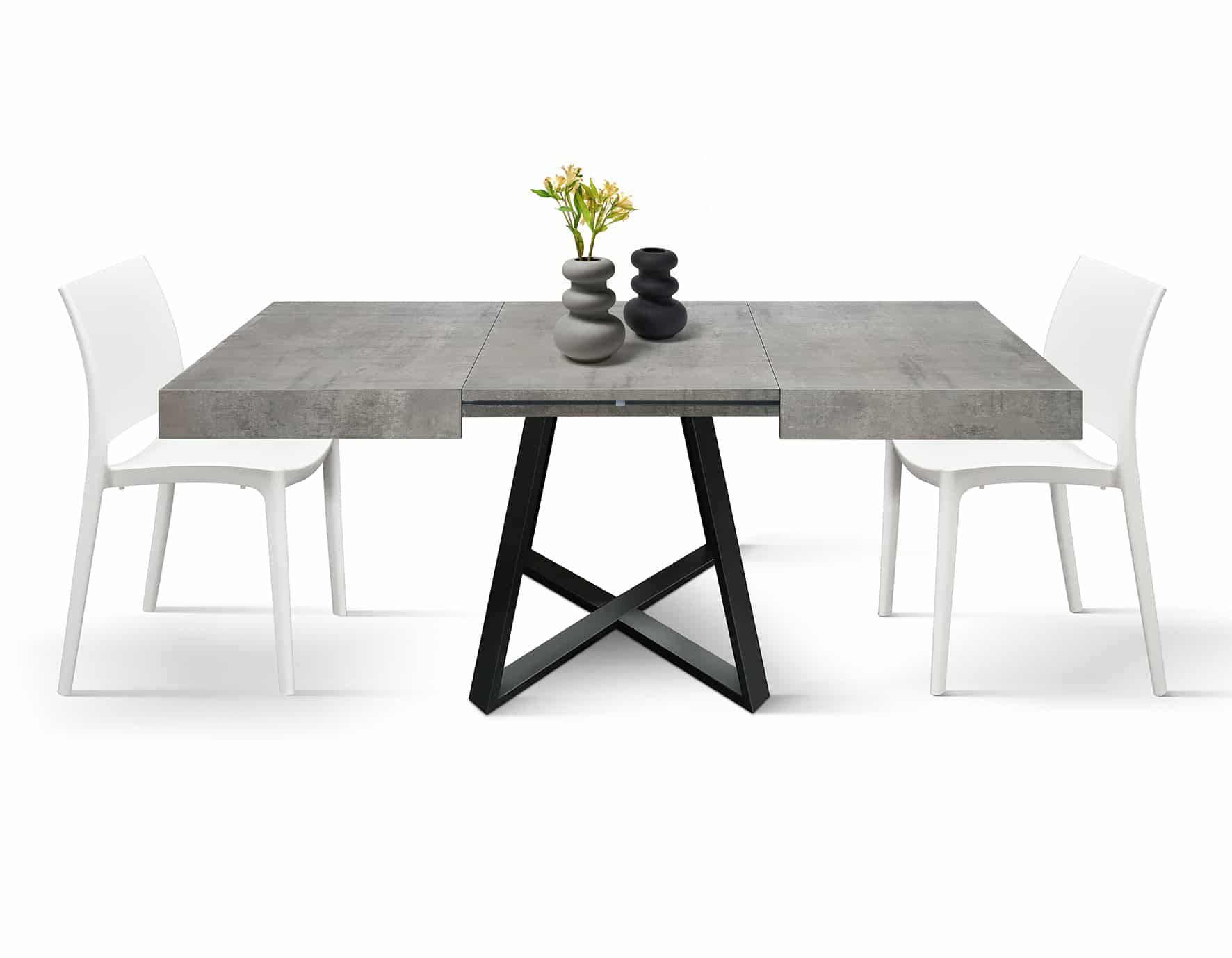 Masa Ariel extensibila, picior metalic negru - BLAT GRI CIMENT