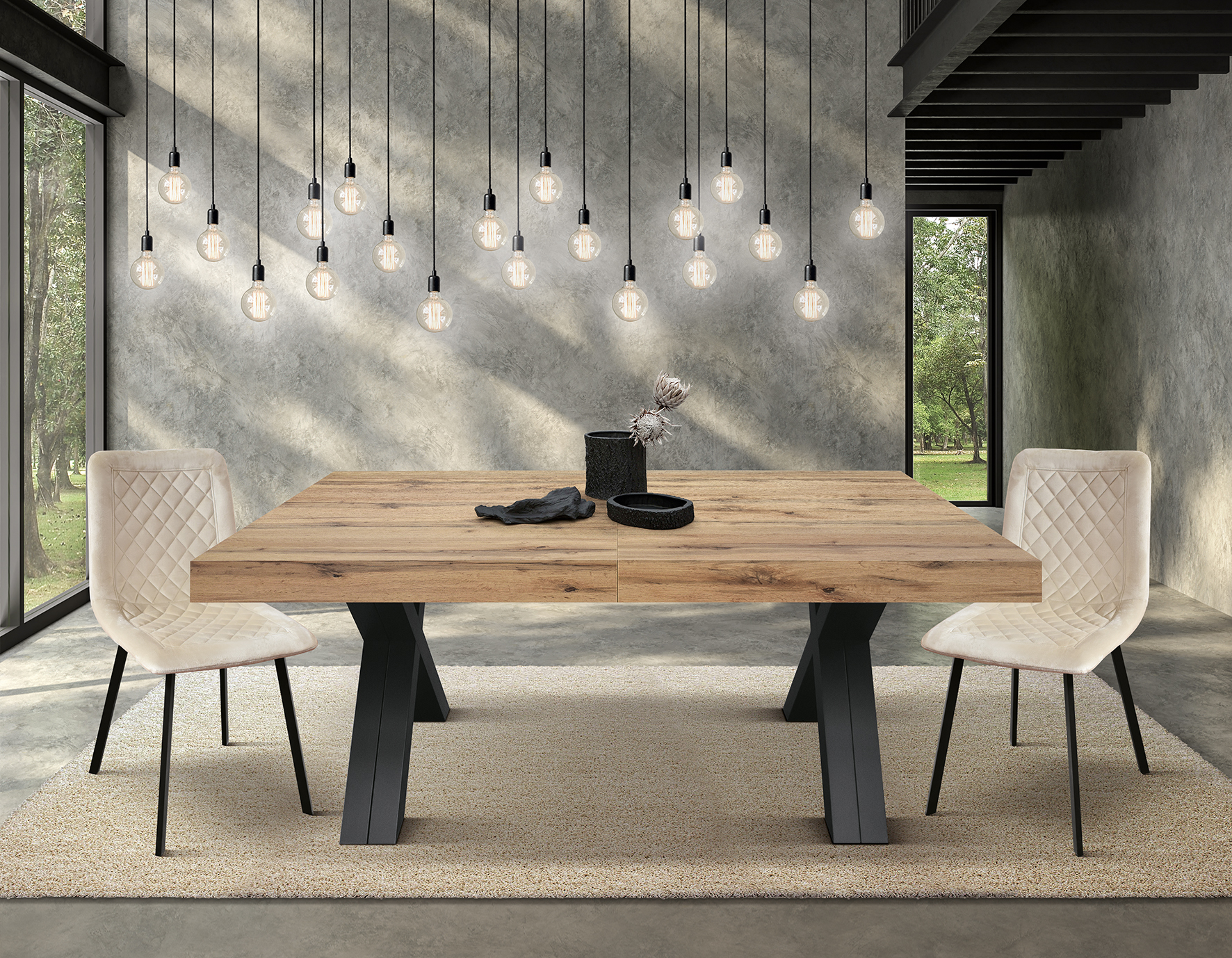 MASA  BIG FAMILY, picior  X, 480 cm - BLAT STEJAR RUSTIC, PICIOR GRI ANTRACIT - 180 cm/90 cm