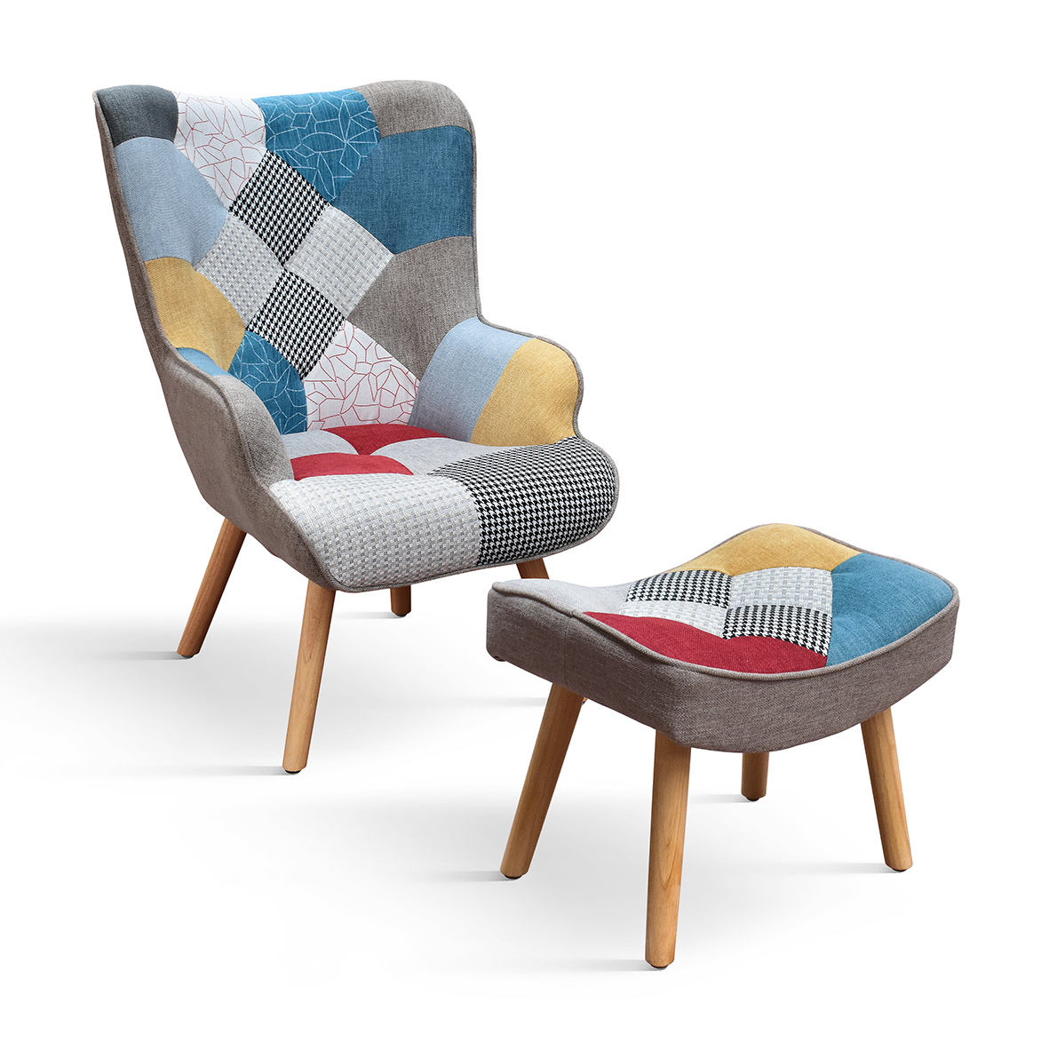 Fotoliu Patchwork, structura metalica, tesatura multicolora - ROSU