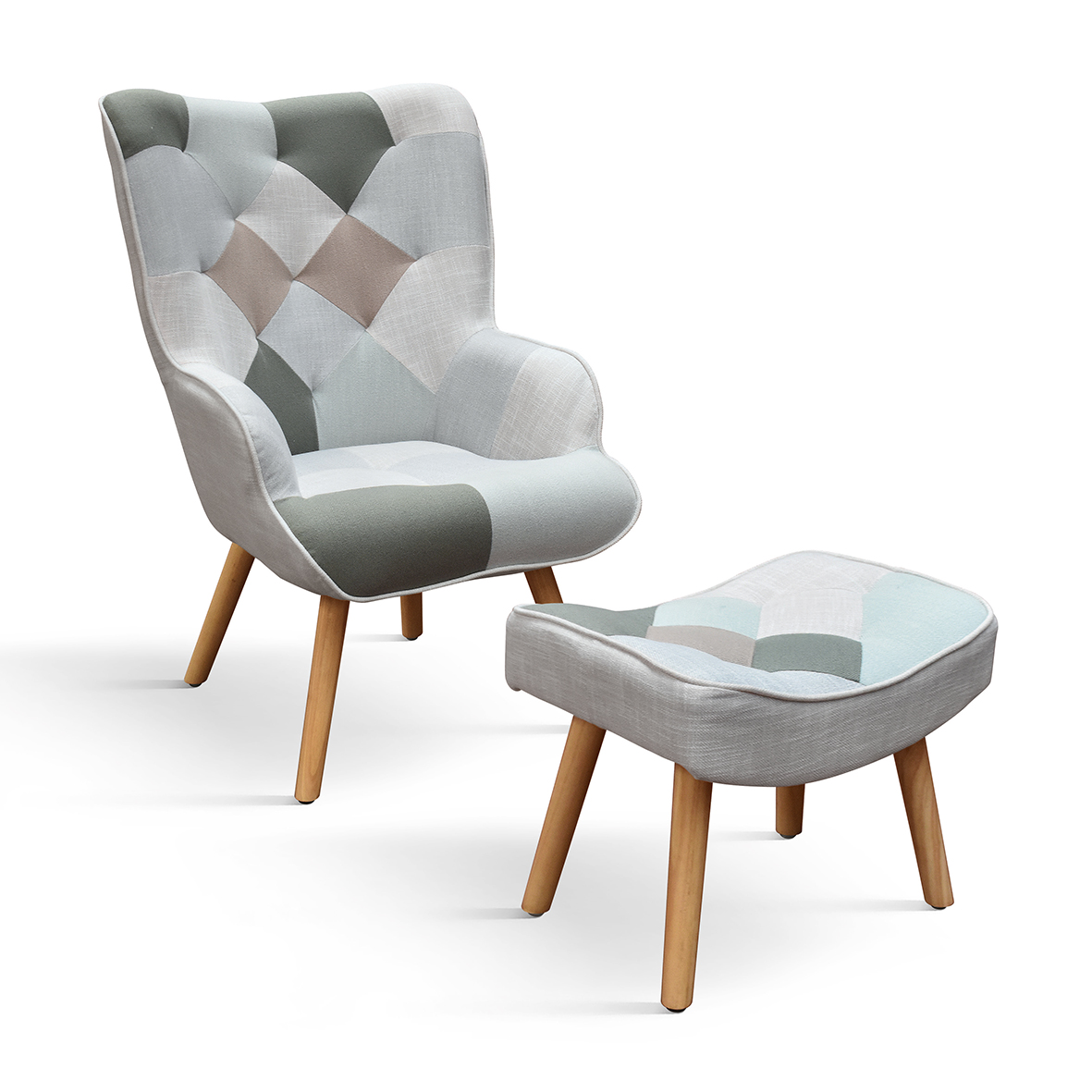 Fotoliu Patchwork, structura metalica, tesatura multicolora - ALBASTRU DESCHIS