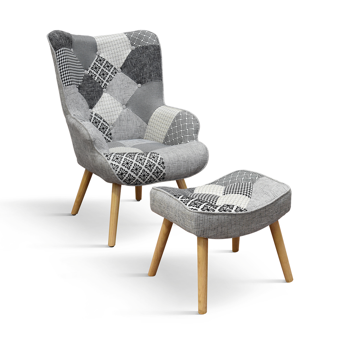Fotoliu Patchwork, structura metalica, tesatura multicolora - GRI