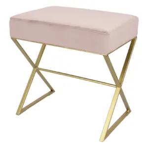 Bancuta eleganta din catifea cu baza metalica aurie, design modern 51x35x53 cm