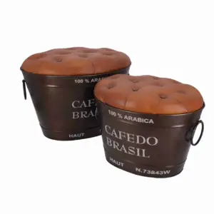 Set 2 taburete vintage tip butoi, depozitare ascunsa, design industrial – Cafedo Brasil