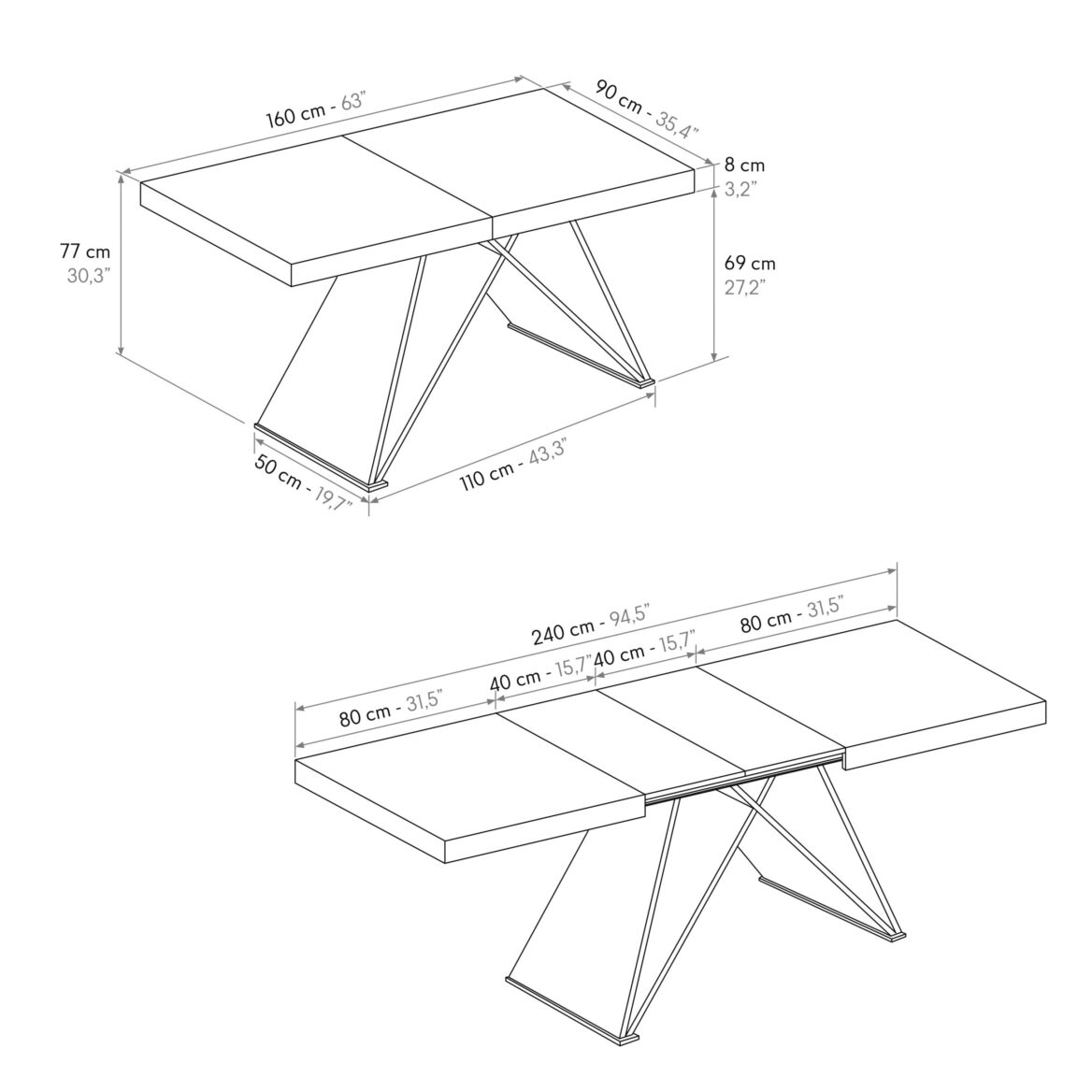 masa carole extensibila, picior mdf