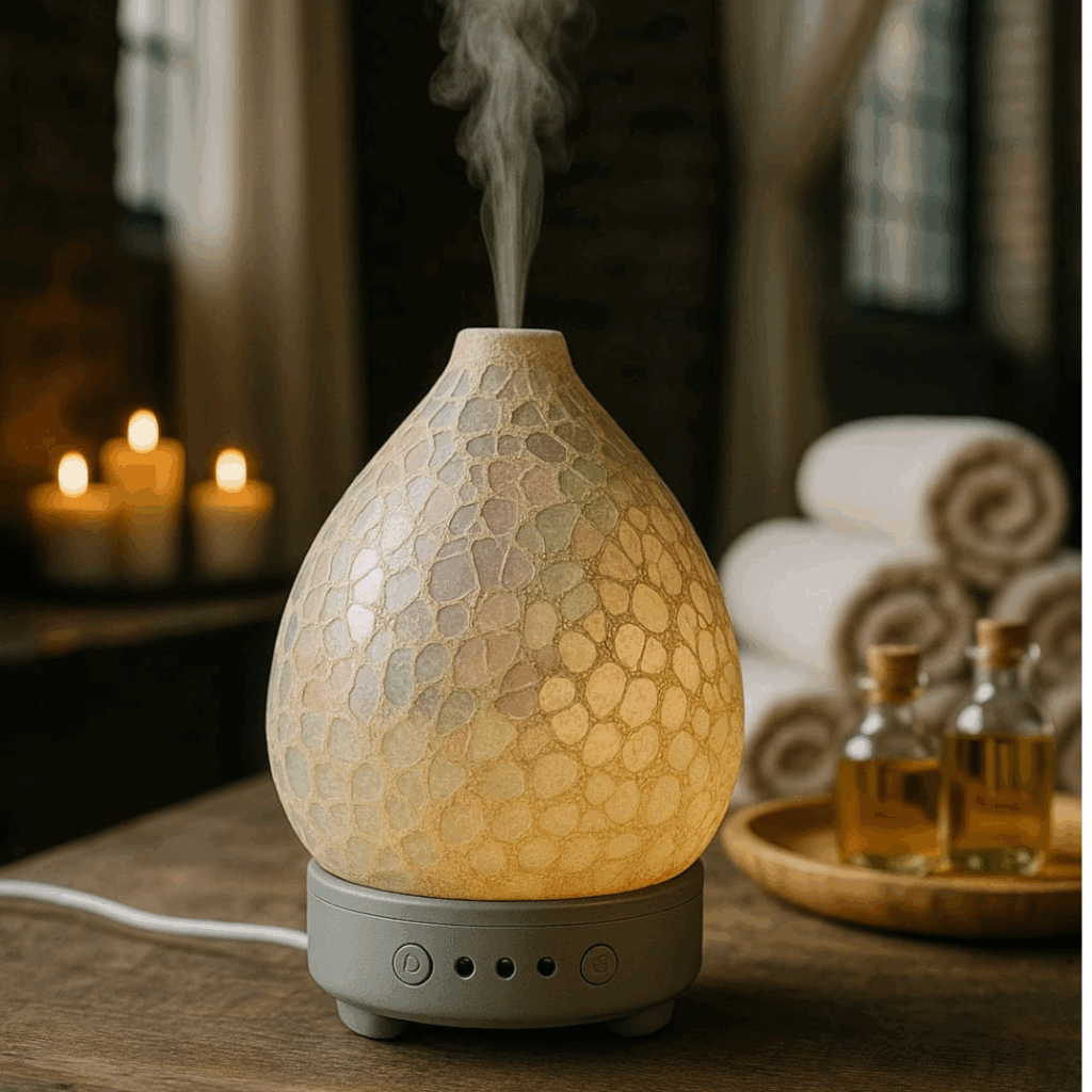 lampa de masa cu difuzor aromaterapie mozaic bianco h 16 cm