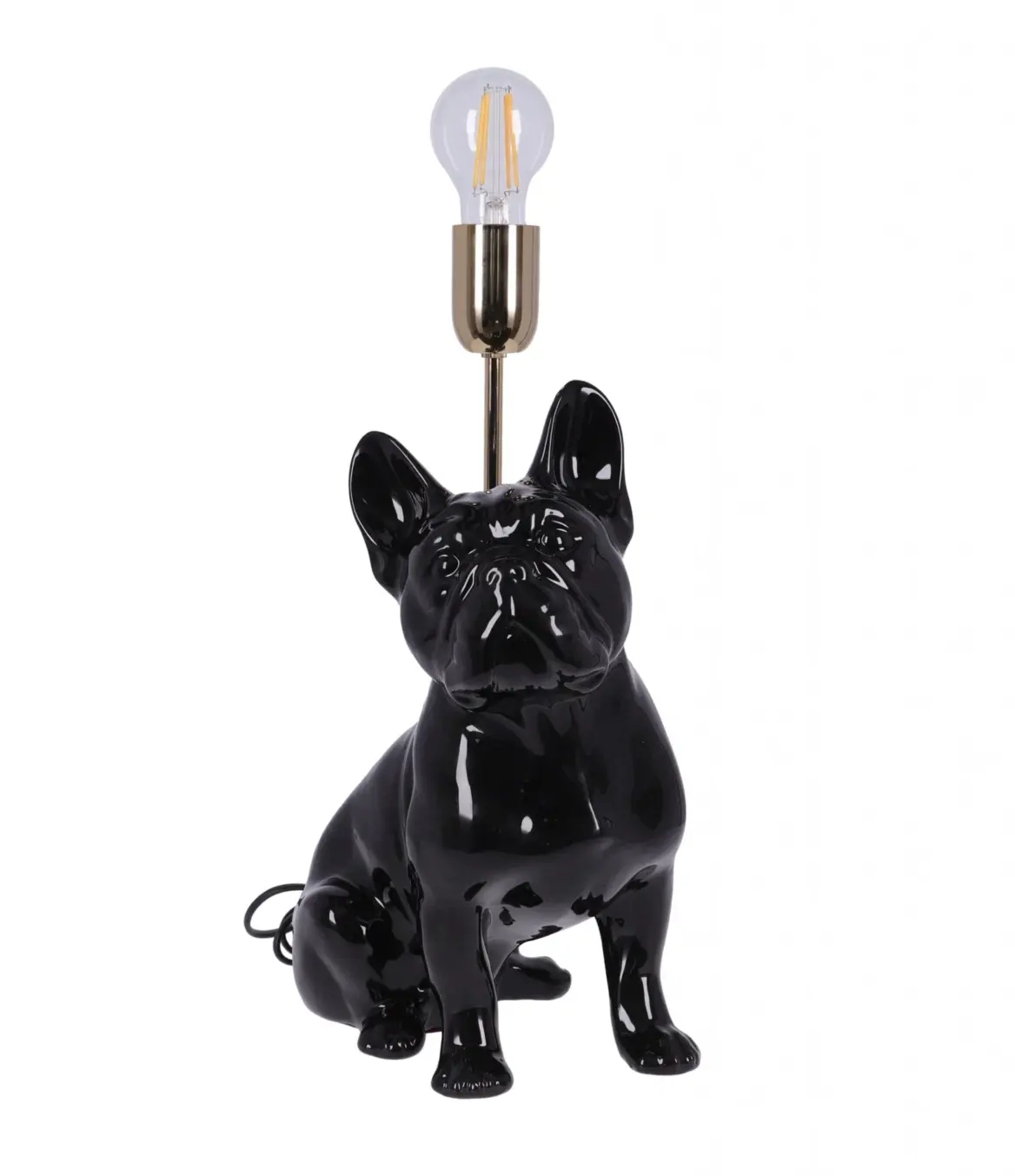 lampa ceramica bulldog negru lucios h 35 cm