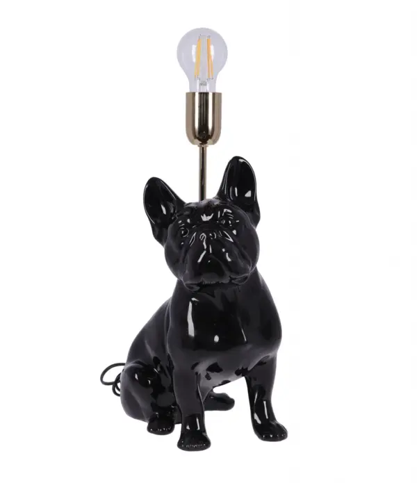 lampa ceramica bulldog negru lucios h 35 cm