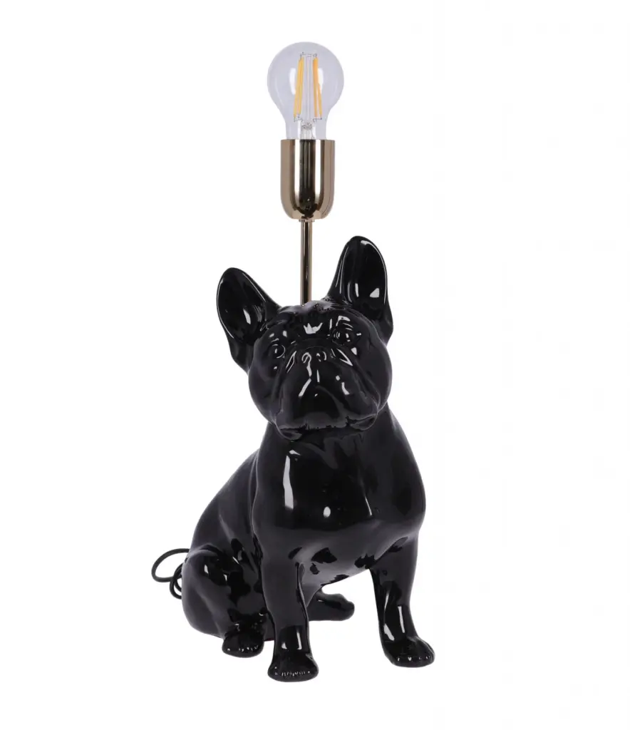 lampa ceramica bulldog negru lucios h 35 cm
