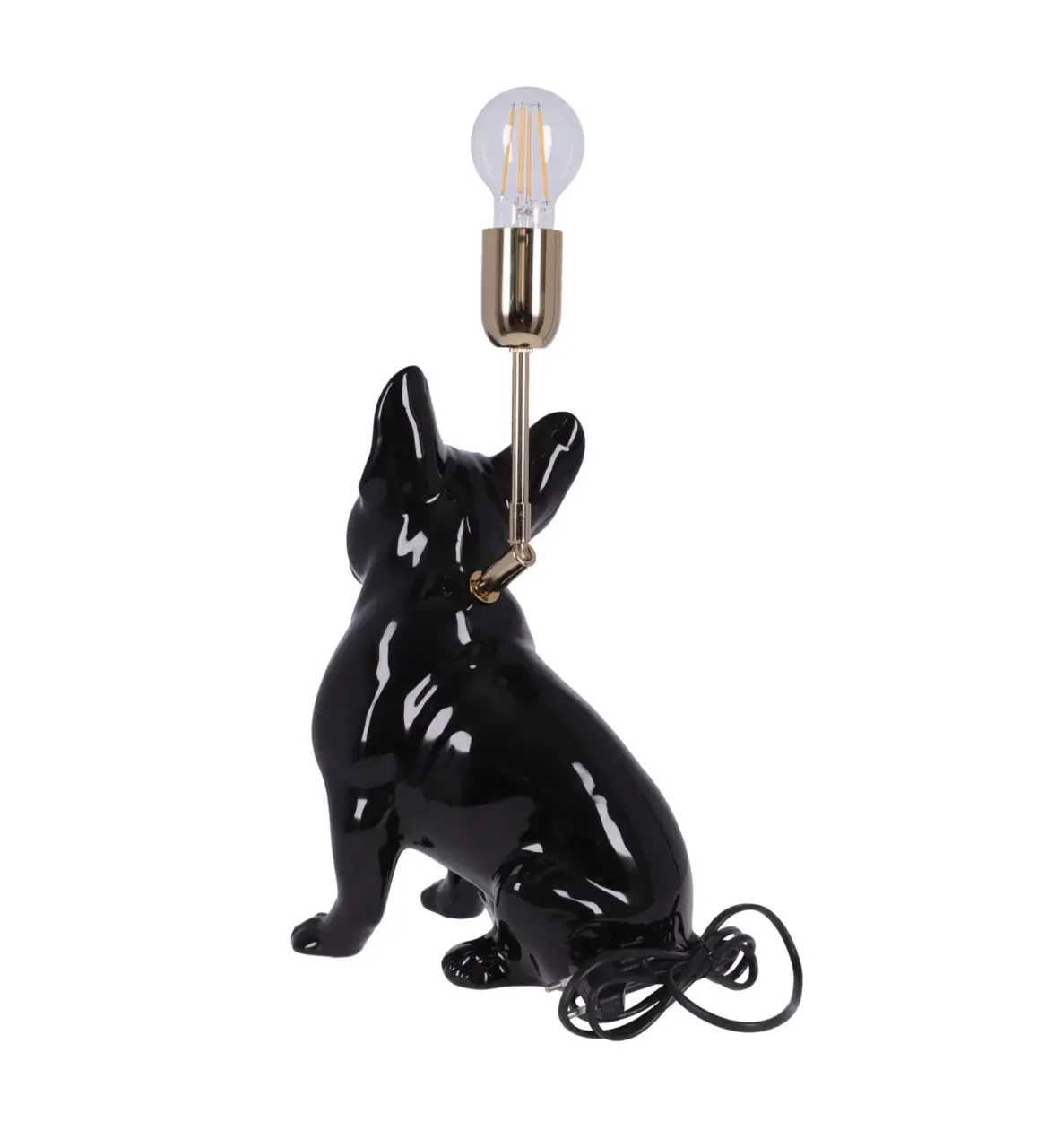 lampa ceramica bulldog negru lucios h 35 cm