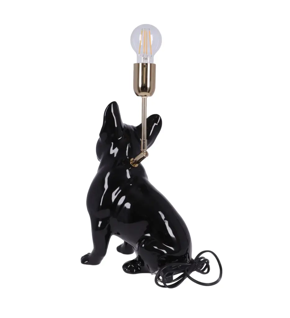 lampa ceramica bulldog negru lucios h 35 cm