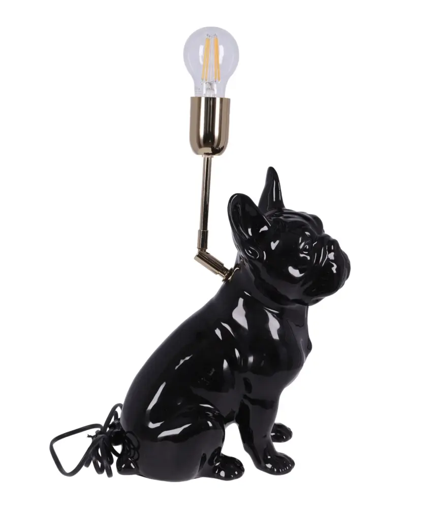 lampa ceramica bulldog negru lucios h 35 cm
