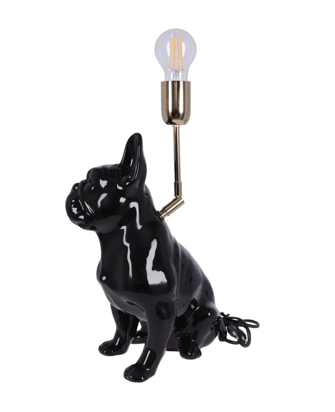 lampa ceramica bulldog negru lucios h 35 cm