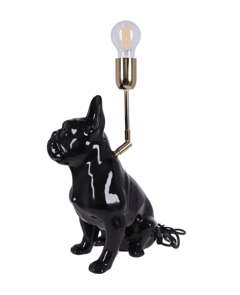 lampa ceramica bulldog negru lucios h 35 cm