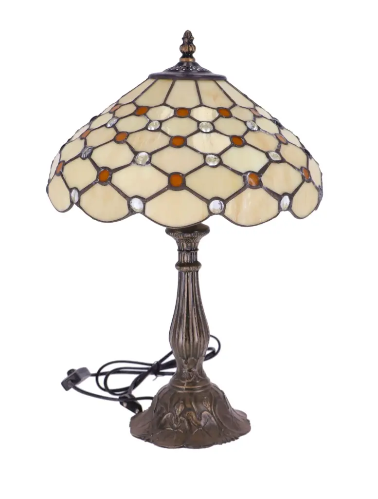 lampa de masa tiffany cream h 45 cm, abajur 30 cm