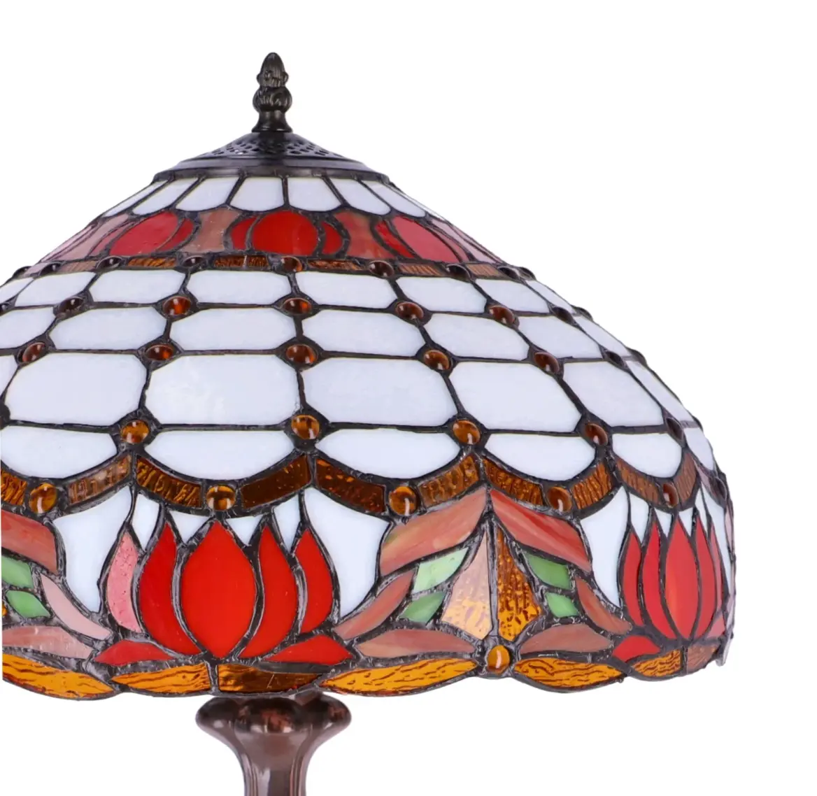 lampa de masa tiffany red lotus h 62 cm, abajur 40 cm