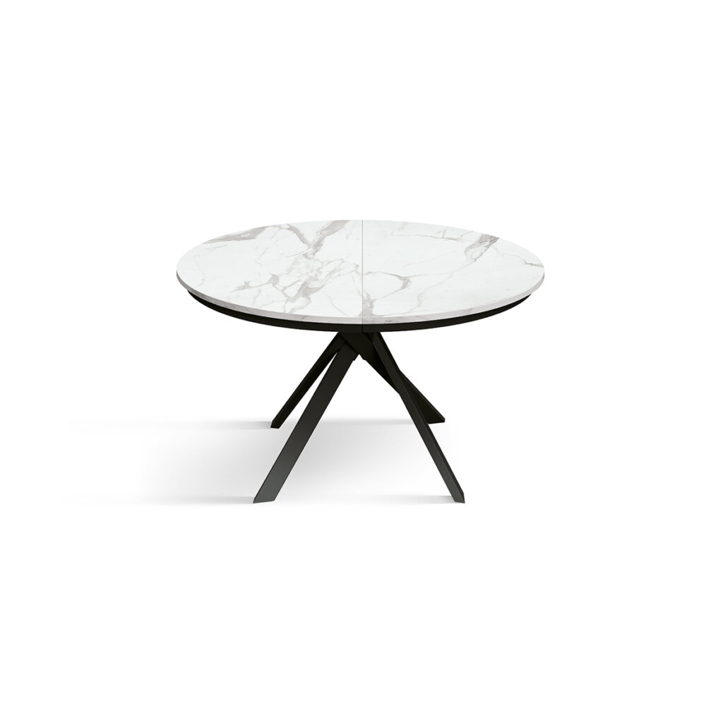 masa rotunda extensibila lila ,blat alb marmorat Ø 120 cm
