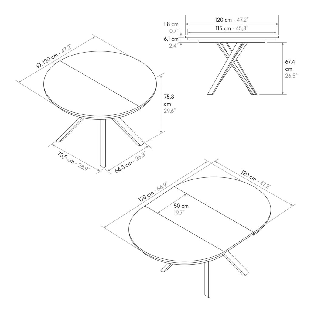 masa rotunda extensibila lila ,blat alb marmorat Ø 120 cm