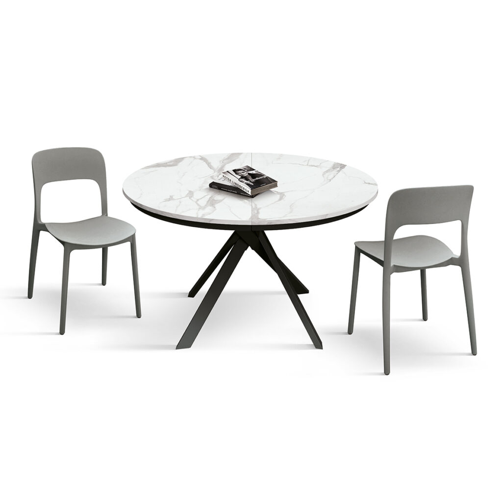 masa rotunda extensibila lila ,blat alb marmorat Ø 120 cm