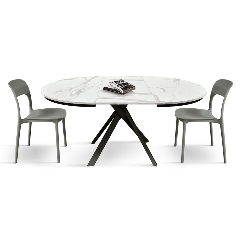 masa rotunda extensibila lila ,blat alb marmorat Ø 120 cm