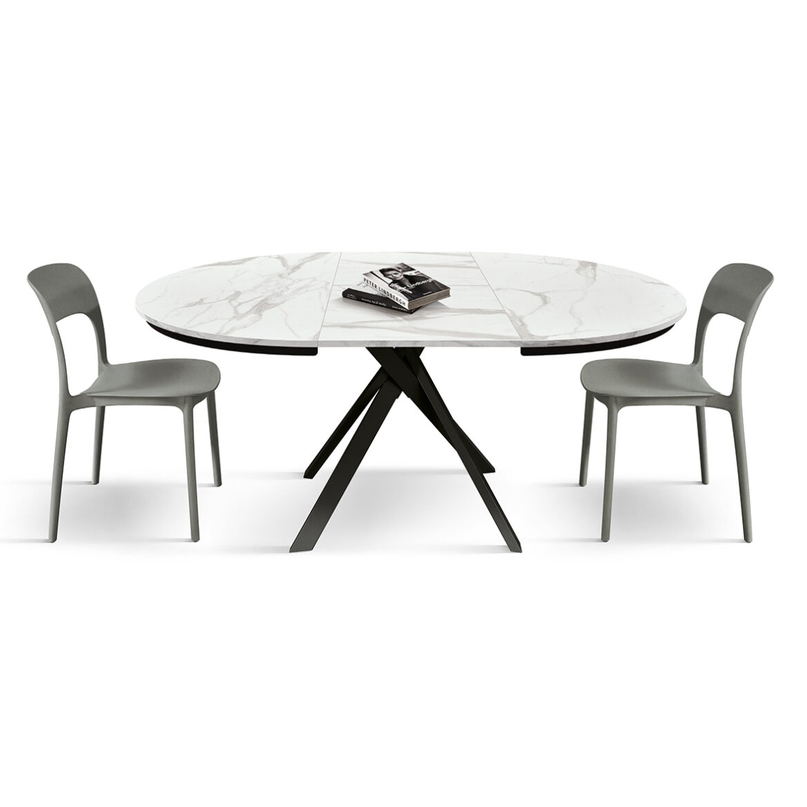 masa rotunda extensibila lila ,blat alb marmorat Ø 120 cm