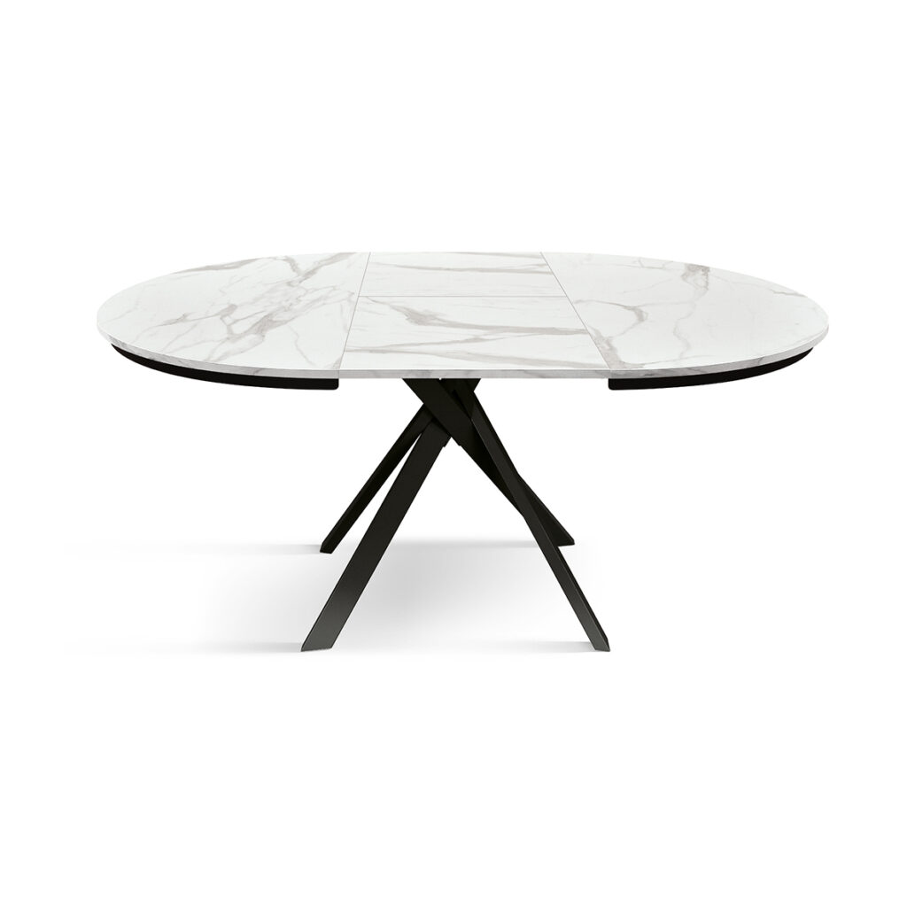 masa rotunda extensibila lila ,blat alb marmorat Ø 120 cm