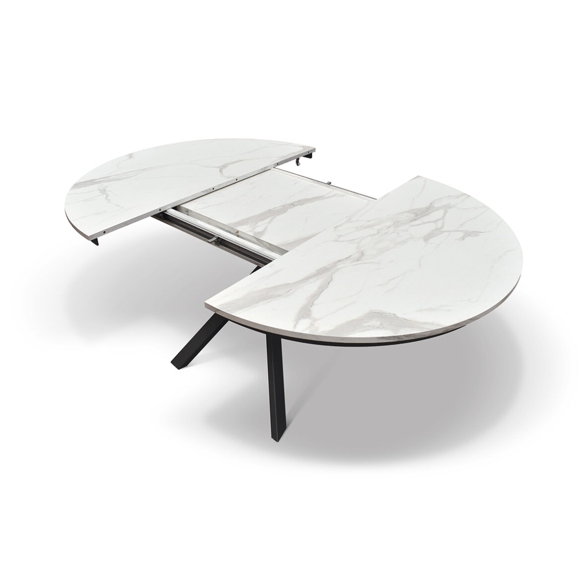 masa rotunda extensibila lila ,blat alb marmorat Ø 120 cm