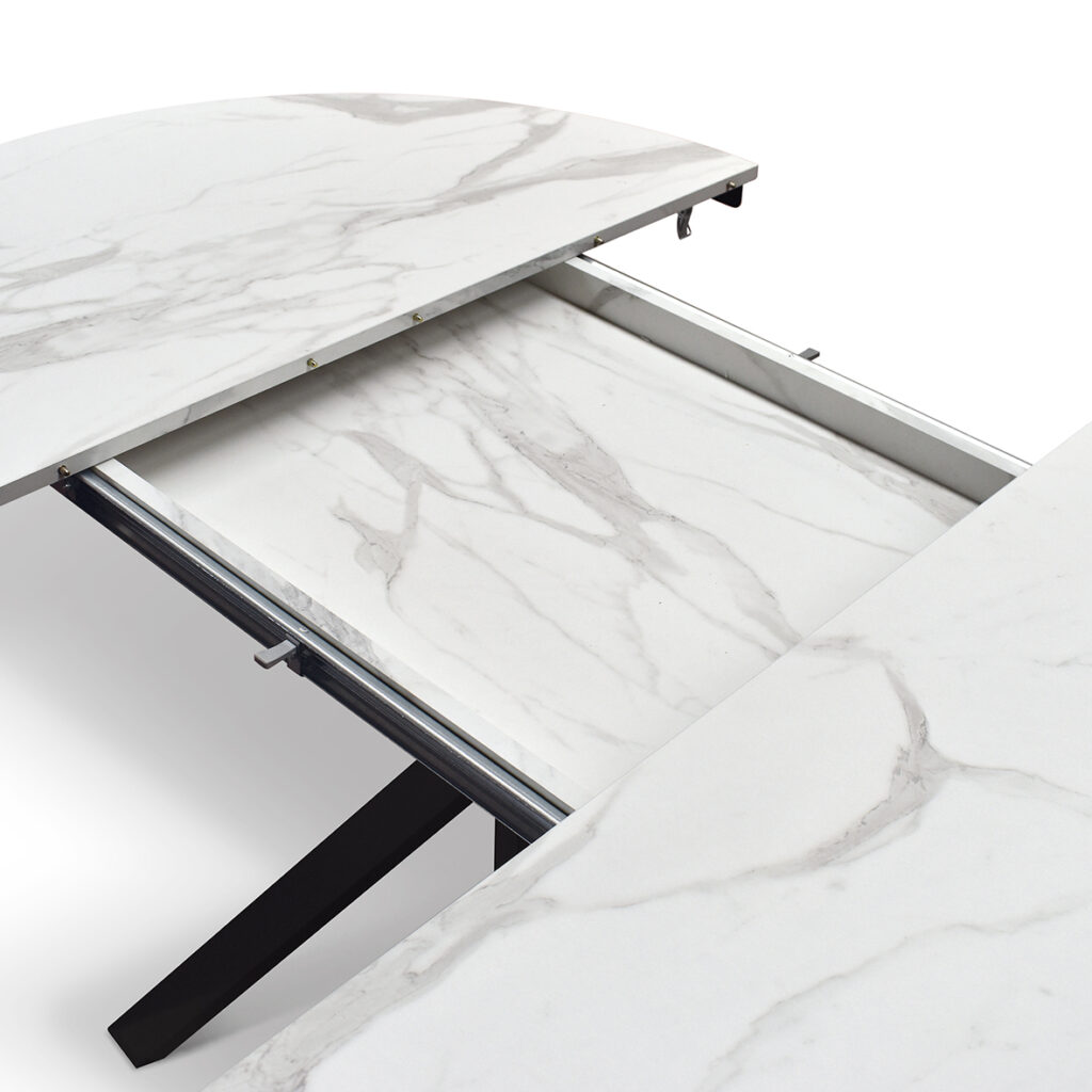 masa rotunda extensibila lila ,blat alb marmorat Ø 120 cm