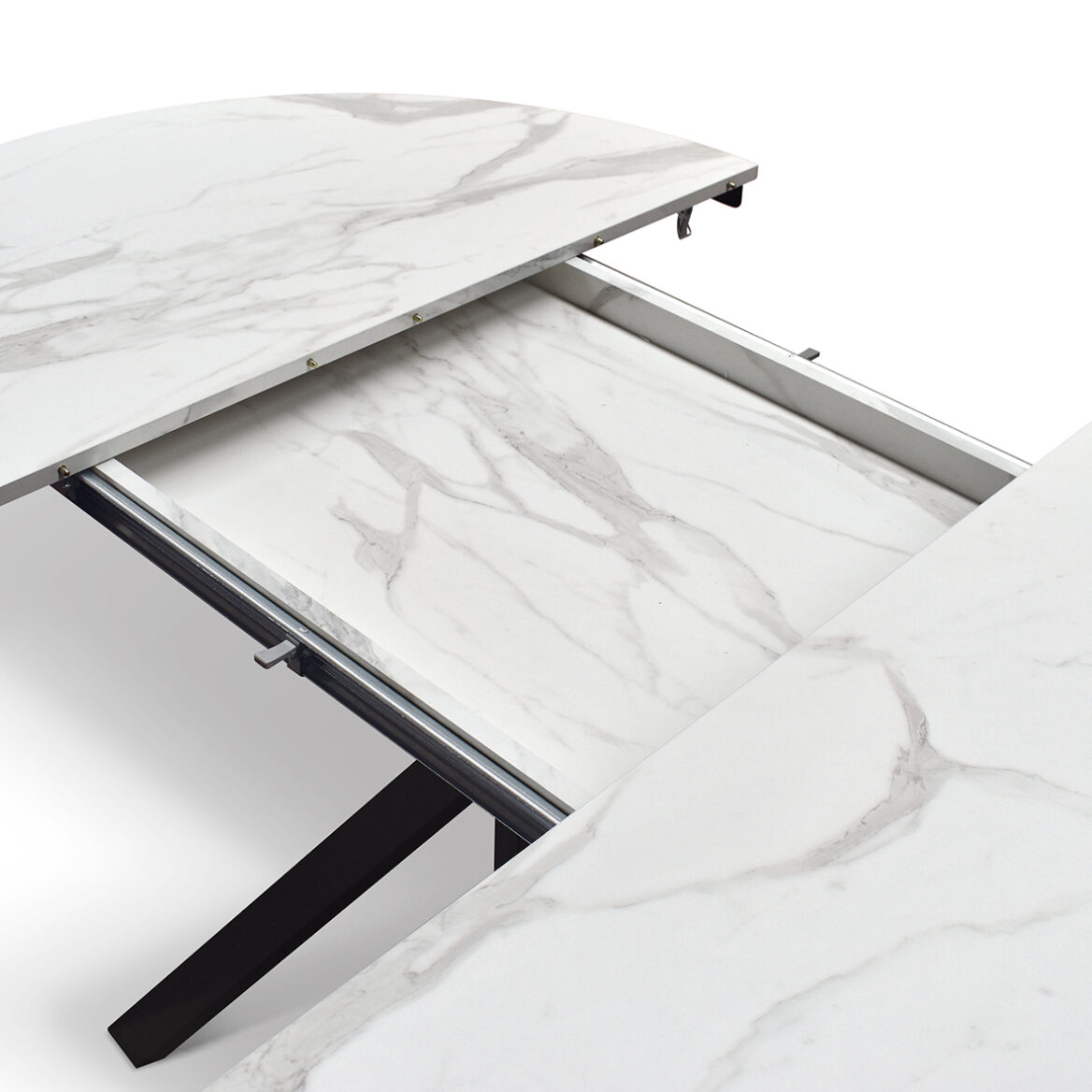 masa rotunda extensibila lila ,blat alb marmorat Ø 120 cm