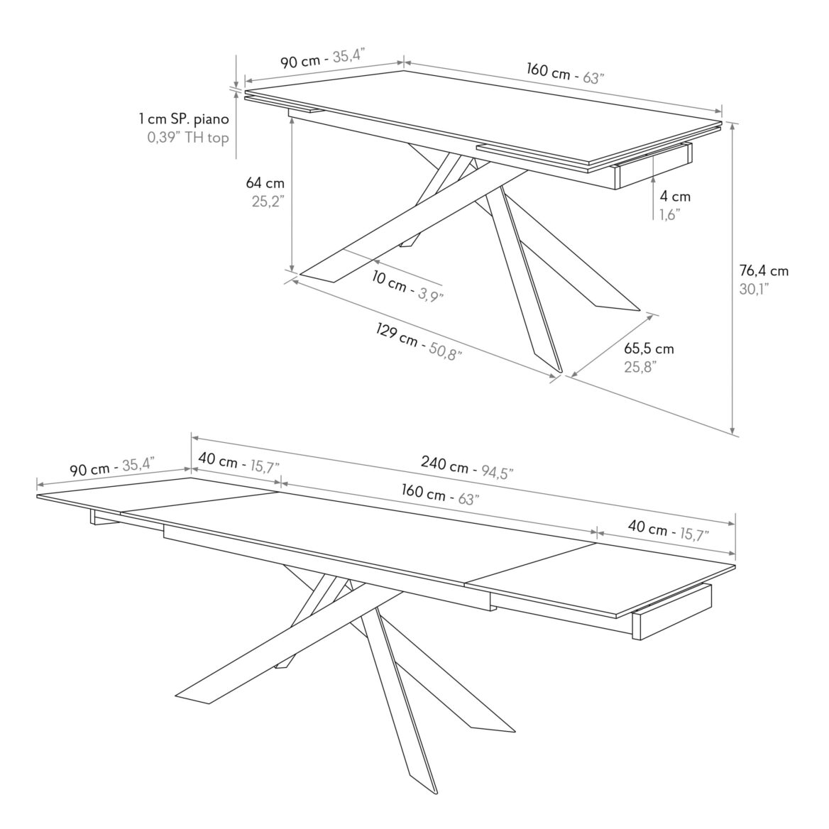 masa ceramica extensibila calacatta 160 cm/ 90 cm/ h76 cm