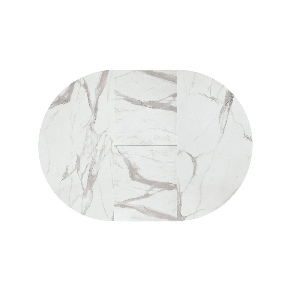 masa rotunda extensibila melania, blat alb marmorat Ø 120 cm