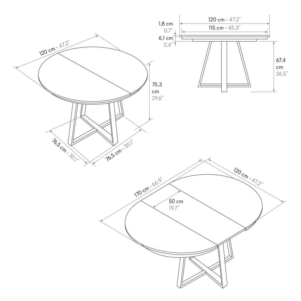 masa rotunda extensibila melania, blat alb marmorat Ø 120 cm