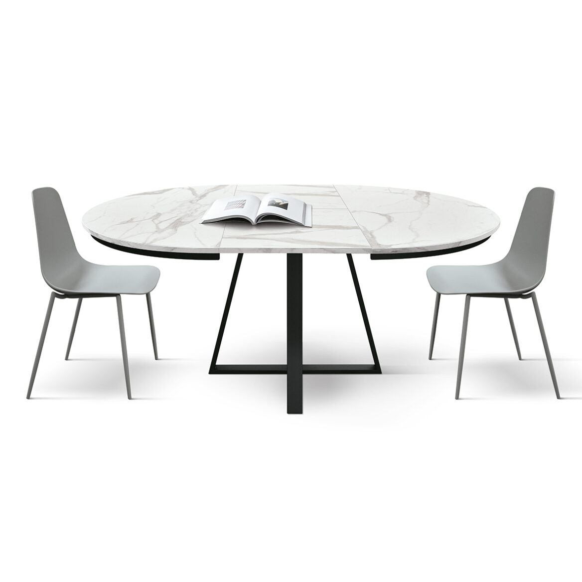 masa rotunda extensibila melania, blat alb marmorat Ø 120 cm