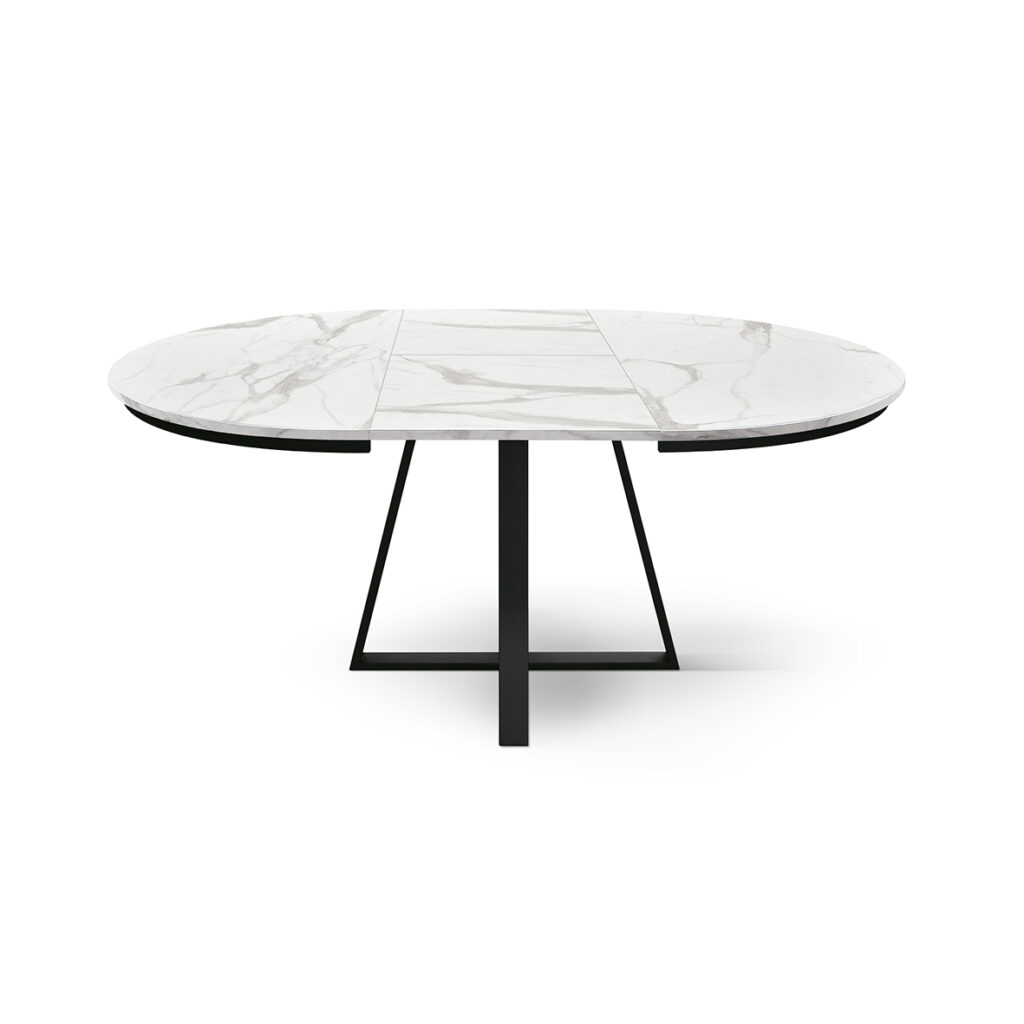 masa rotunda extensibila melania, blat alb marmorat Ø 120 cm