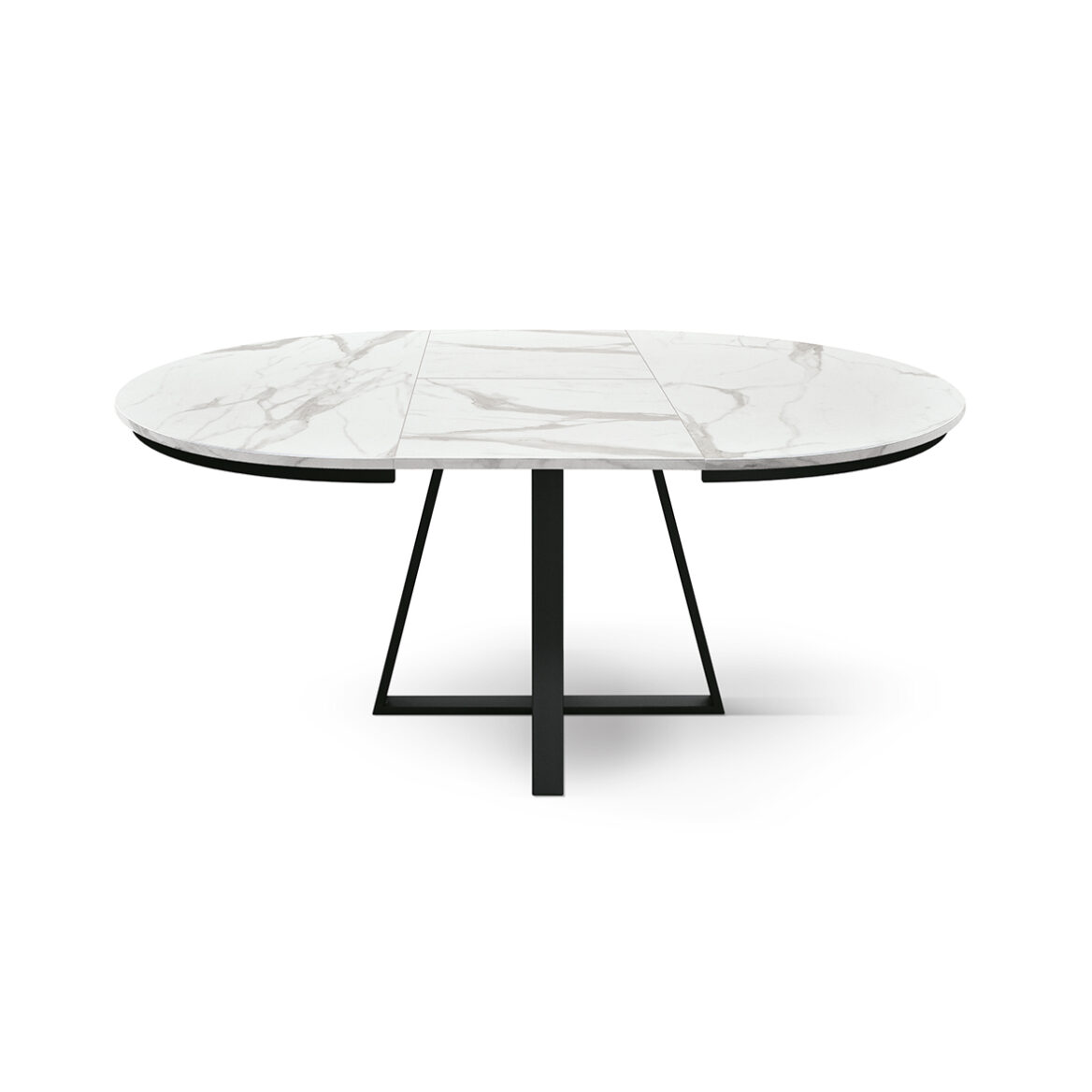 masa rotunda extensibila melania, blat alb marmorat Ø 120 cm