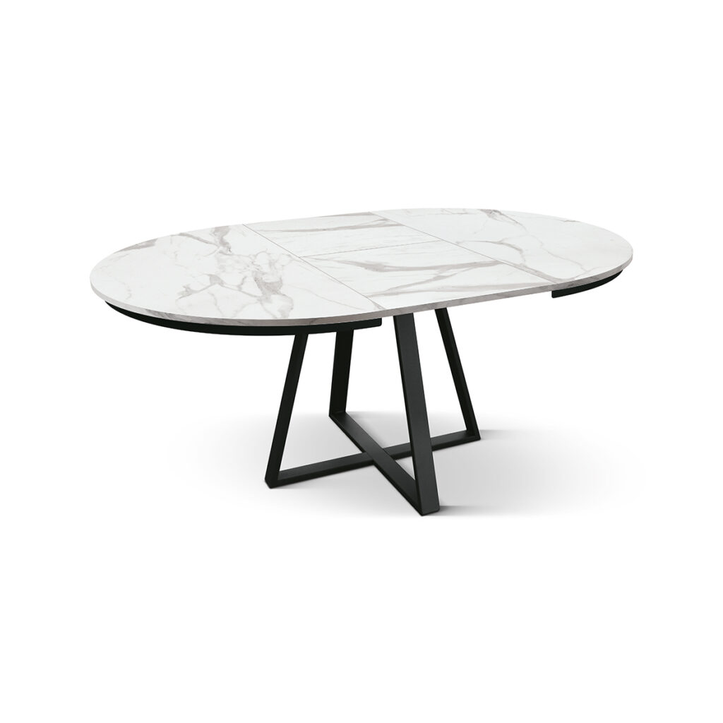 masa rotunda extensibila melania, blat alb marmorat Ø 120 cm