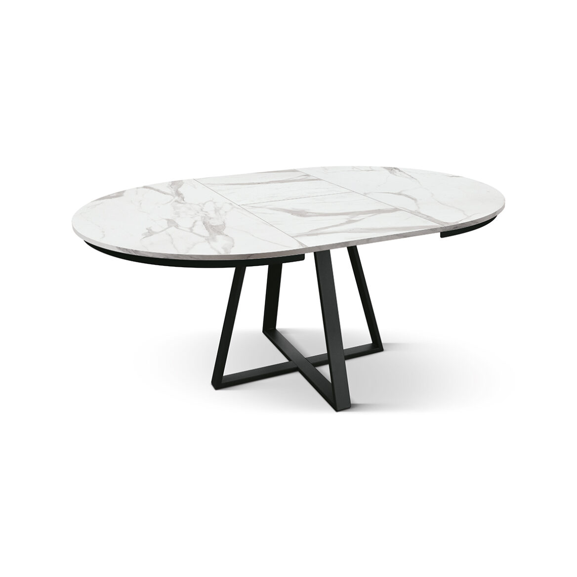 masa rotunda extensibila melania, blat alb marmorat Ø 120 cm