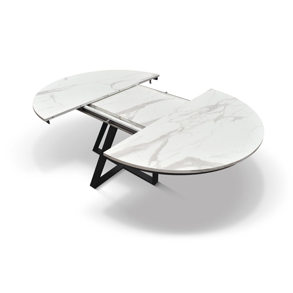 masa rotunda extensibila melania, blat alb marmorat Ø 120 cm