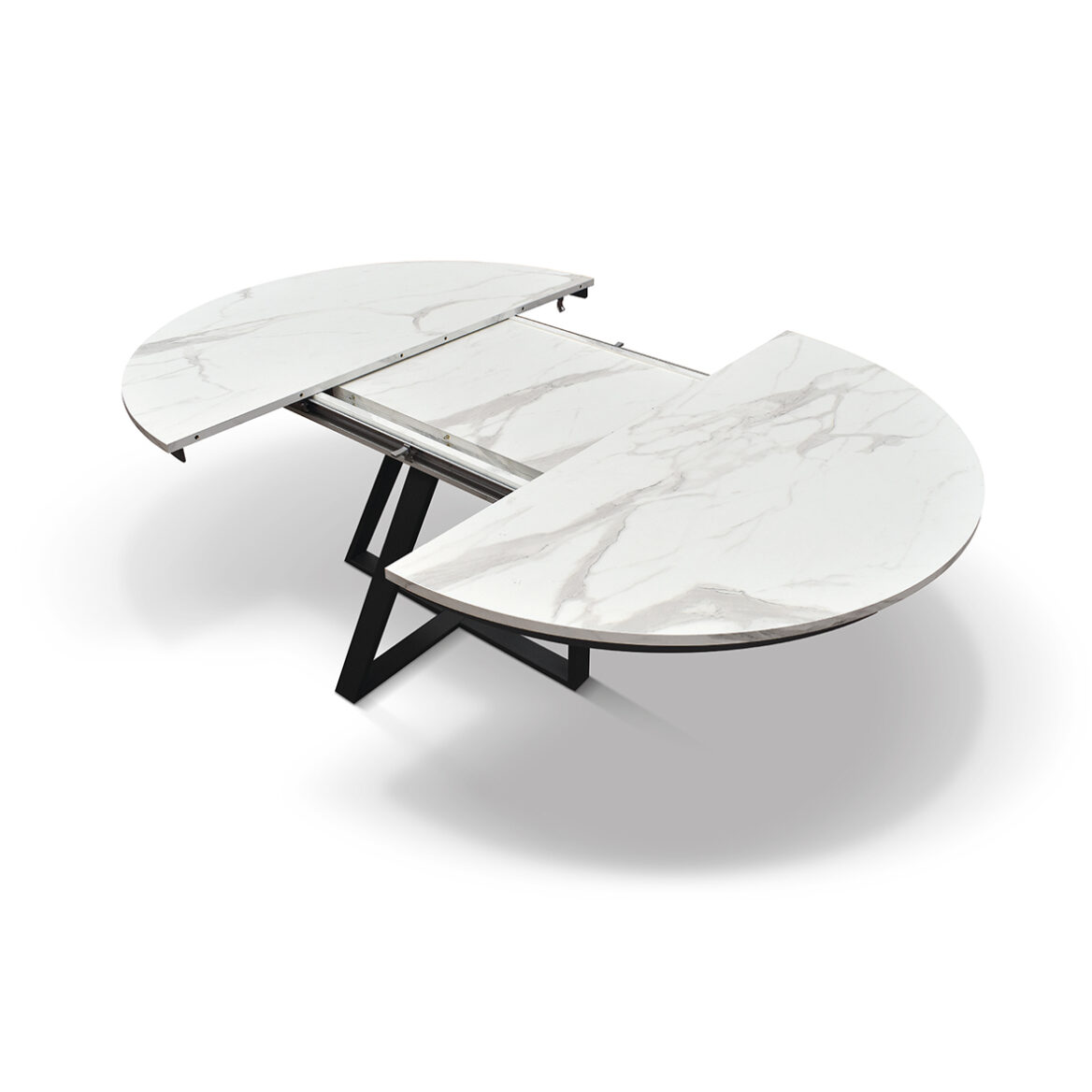 masa rotunda extensibila melania, blat alb marmorat Ø 120 cm