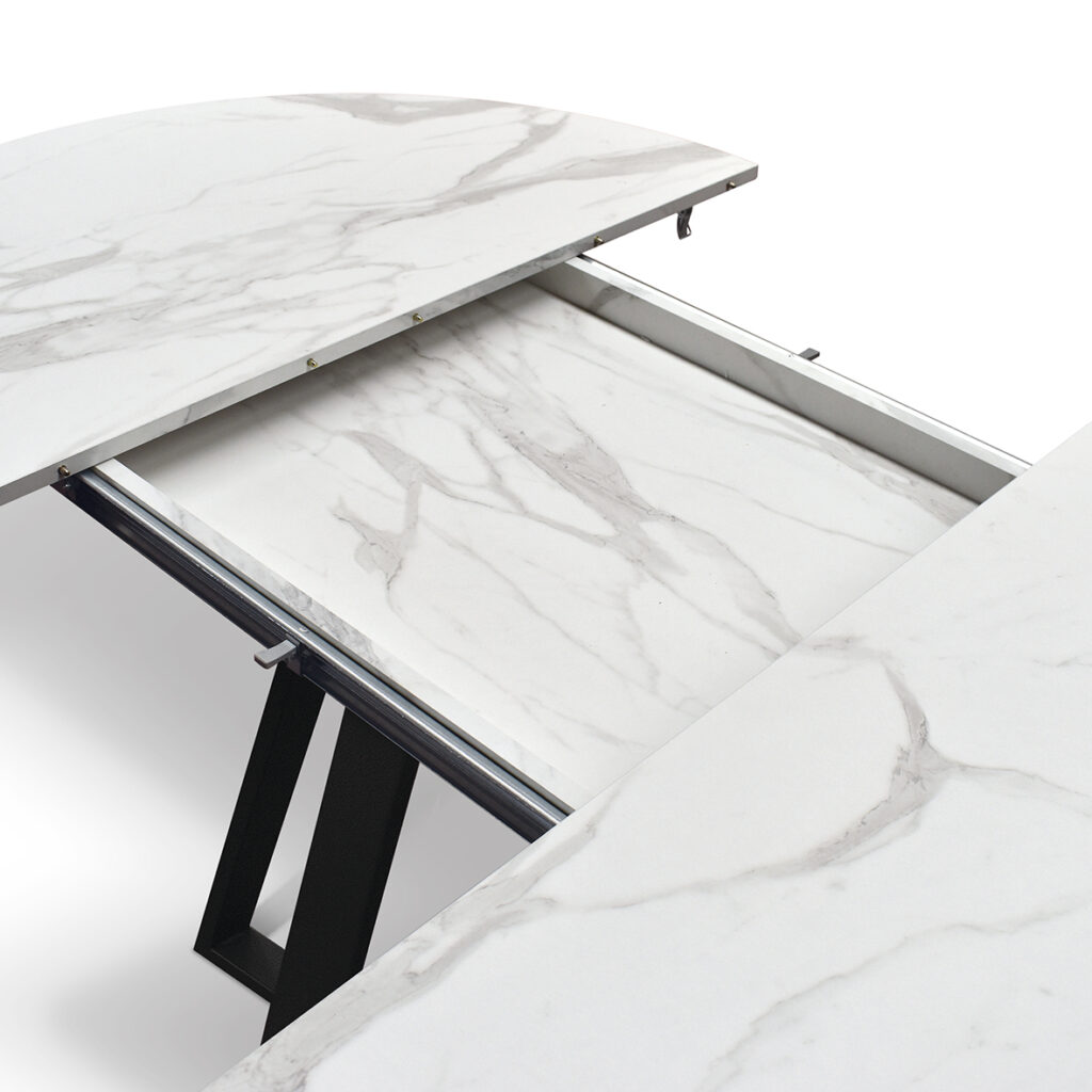 masa rotunda extensibila melania, blat alb marmorat Ø 120 cm