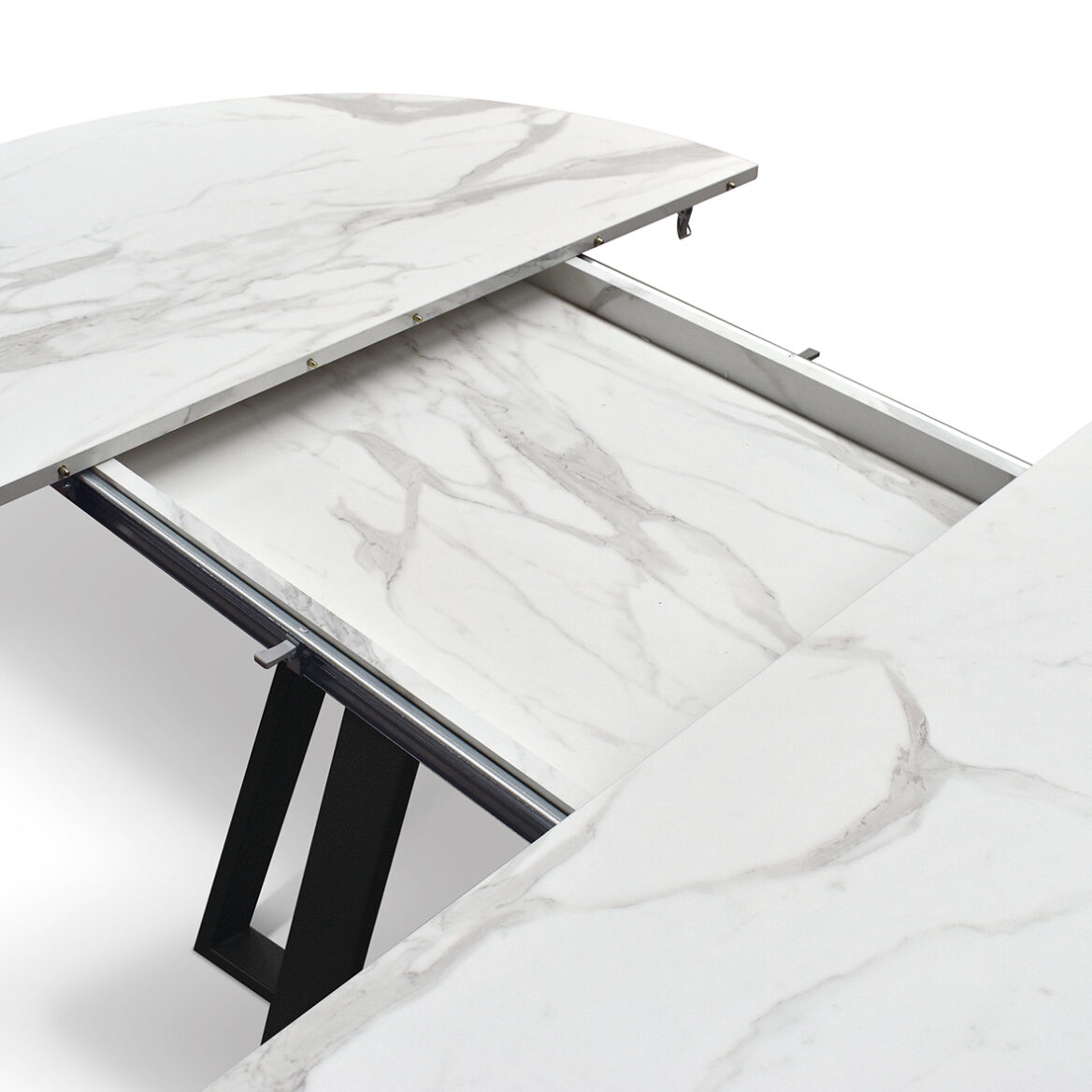 masa rotunda extensibila melania, blat alb marmorat Ø 120 cm