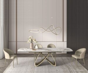 masă ceramică infinity extensibilă, picior metalic auriu