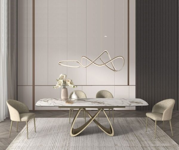 masă ceramică infinity extensibilă, picior metalic auriu