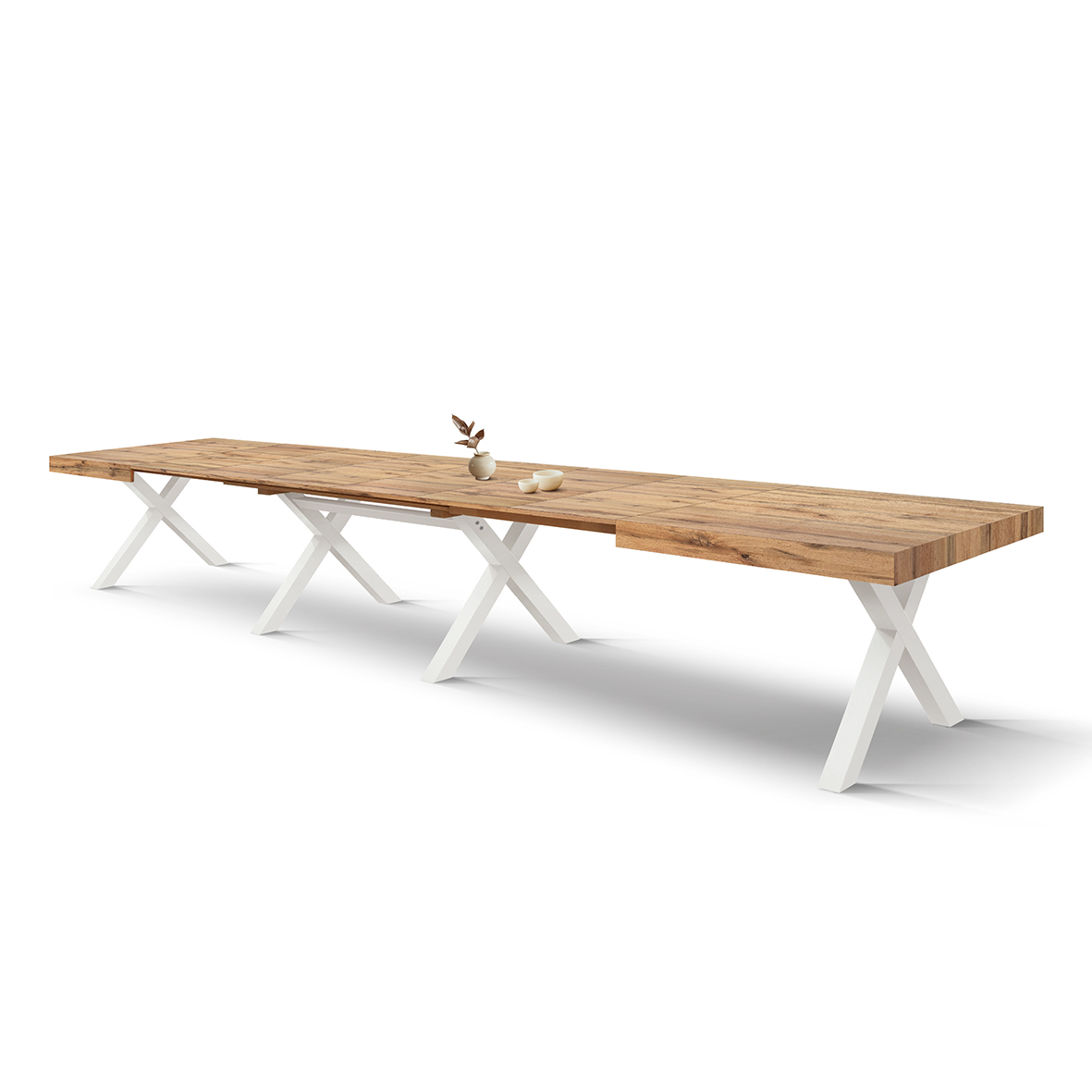 MASA  BIG FAMILY, picior  X, 480 cm - BLAT RUSTIC, PICIOR ALB - 180 cm/90 cm